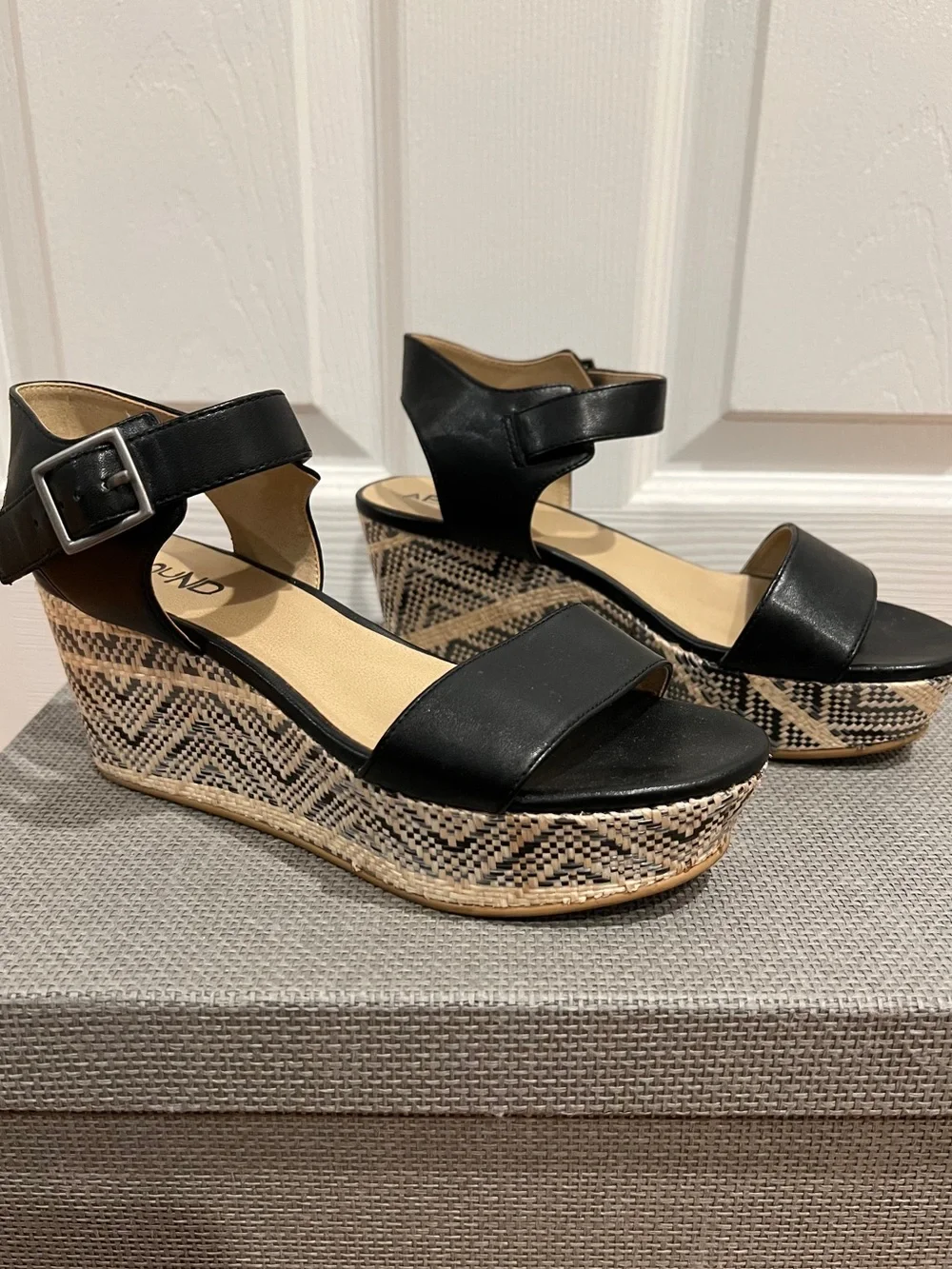 Abound Wedge Sandals with Patterned Espadrille Platform - Black